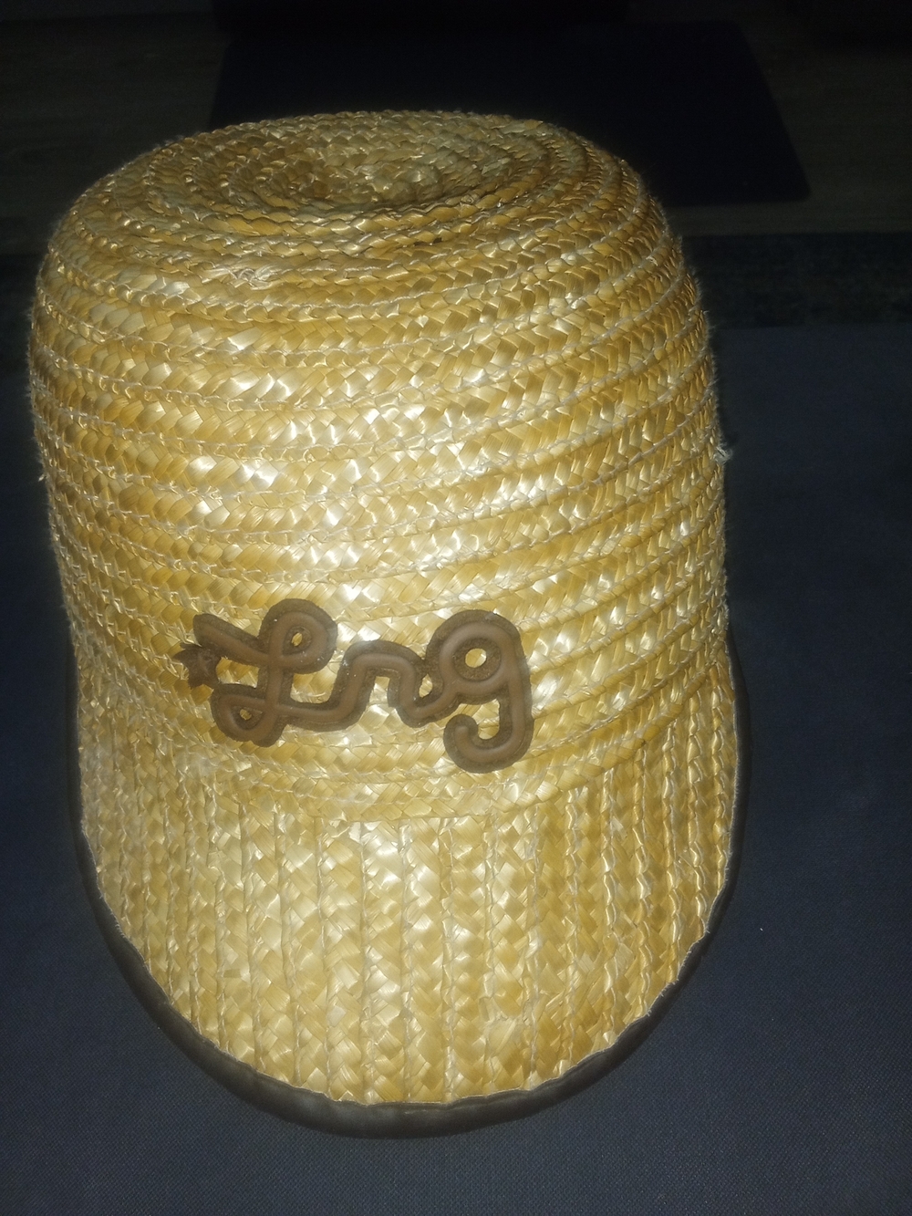 Lrg Natural Straw Bucket Hat with Script Logo